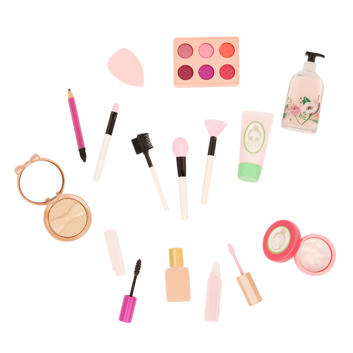 Our Generation Fabulous Fun Vanity Set for 18-inch Dolls including vanity table and chair, makeup and skin care