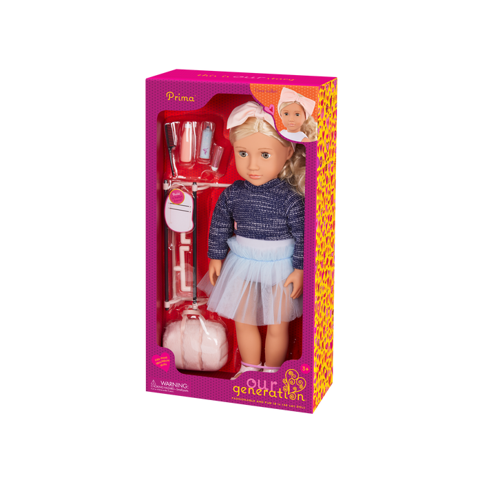Our Generation Prima a 18 inch doll with blonde hair and hazel eyes package