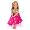 18-inch doll with blonde hair and brown eyes