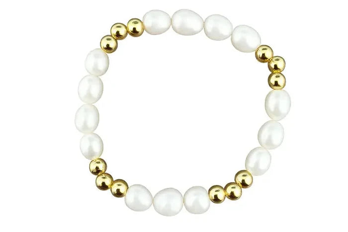 Pearl Crystal and Gold-filled Beaded Stretchy Bracelet
