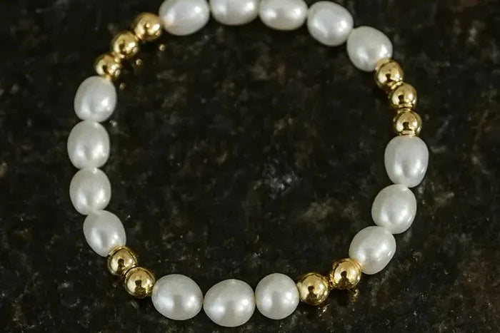 Pearl Crystal and Gold-filled Beaded Stretchy Bracelet