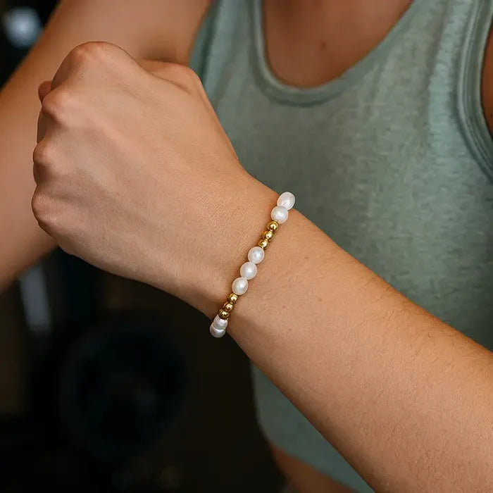 Pearl Crystal and Gold-filled Beaded Stretchy Bracelet