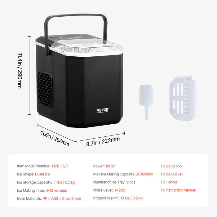 Portable Countertop Ice Maker, 26Lbs/24H Self-Cleaning with Scoop and Basket