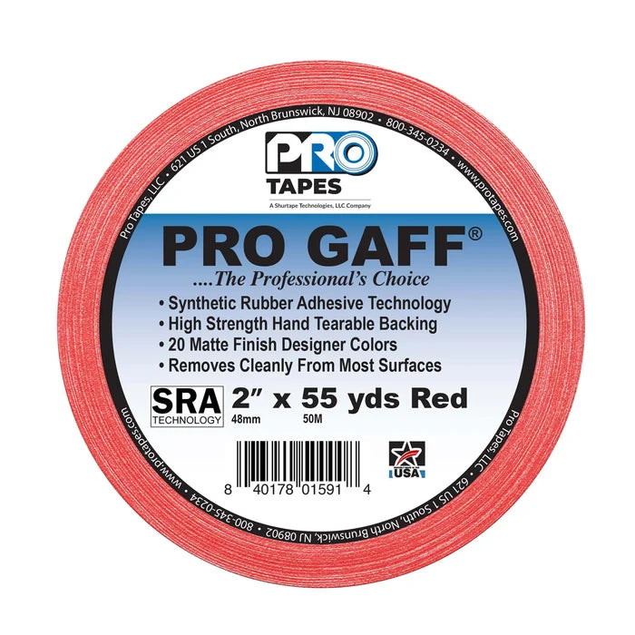 ProTapes Pro Gaffer Tape (2" x 55 yd, Red) - Voice and Video Sales