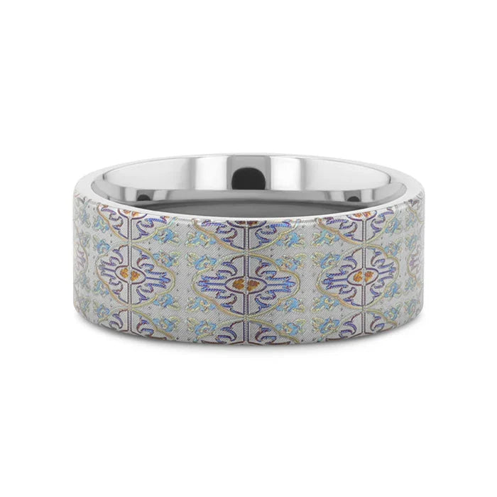 RADIANCE Flat Titanium Ring with Engraved Cross Pattern - 8mm