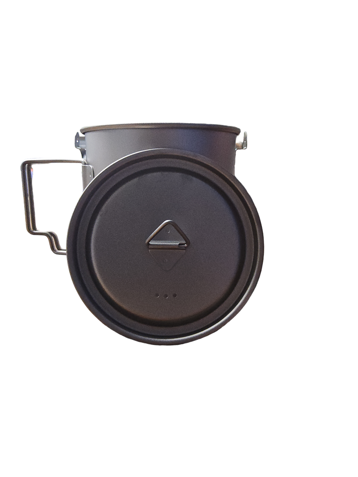 750 mL titanium backpacking pot shown with fitted vented lid