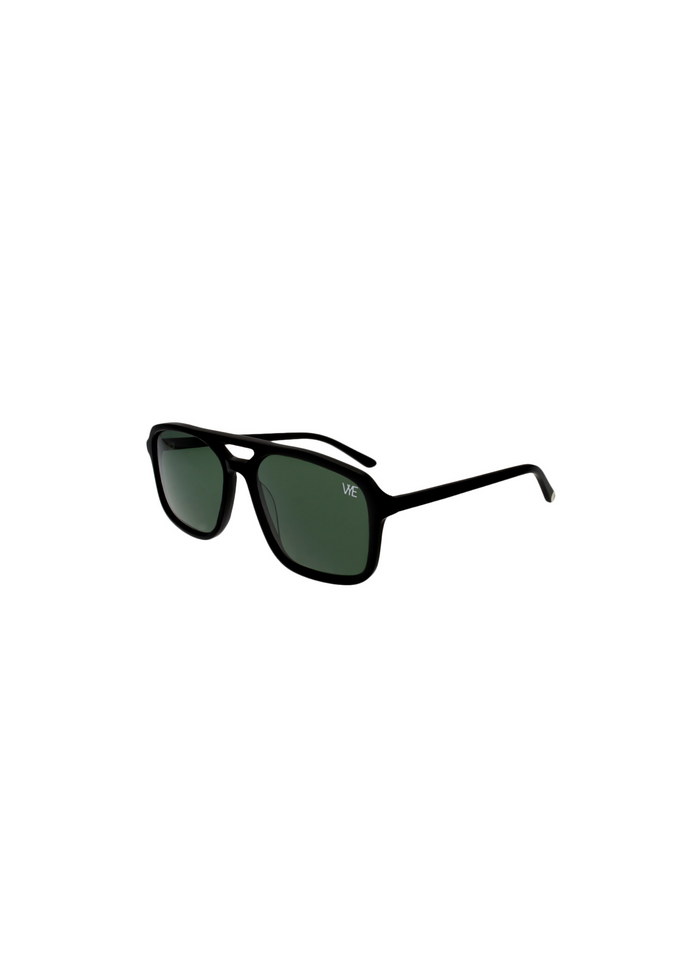 REQUIEM standard sunglasses with solid G15 polarized lenses and shiny black acetate frame, offering full UV protection