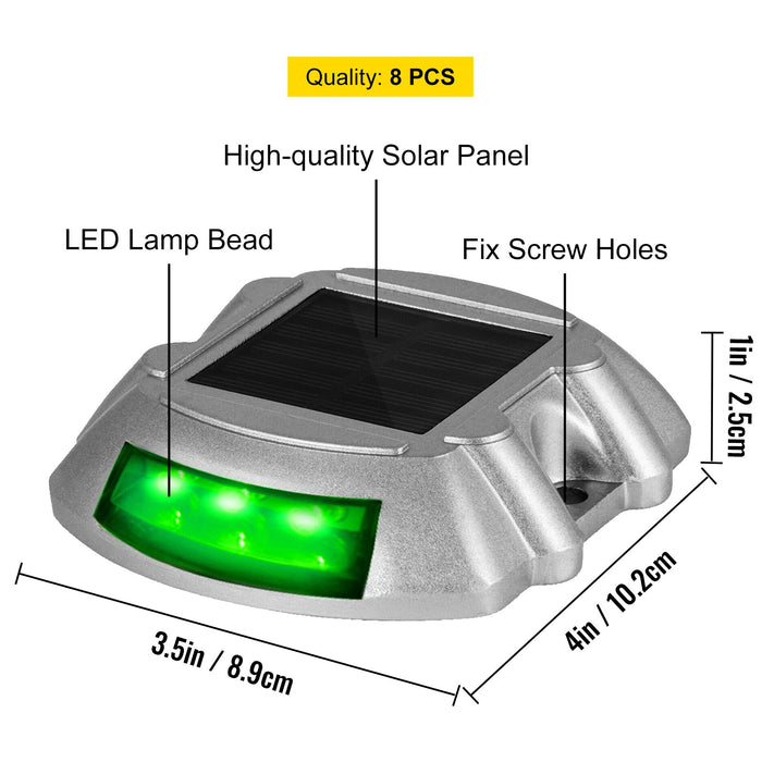 Solar Driveway Light 8-Pack LED Road Markers Green for Garden Pathway