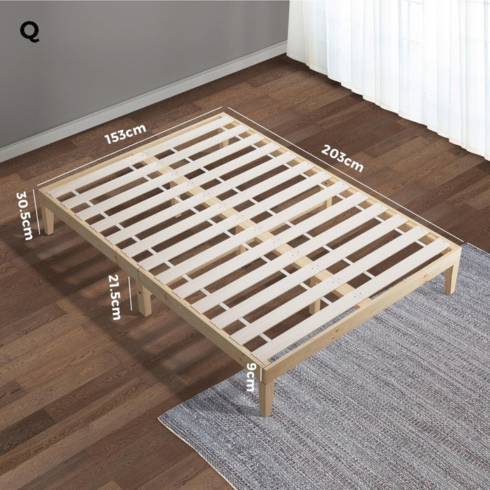 Queen Size Bed Frame Pine Wood Bed Base