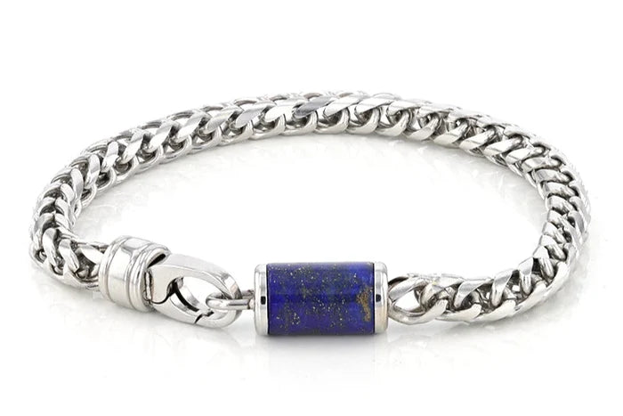 Stainless Steel Bracelet With Lapis Inlay