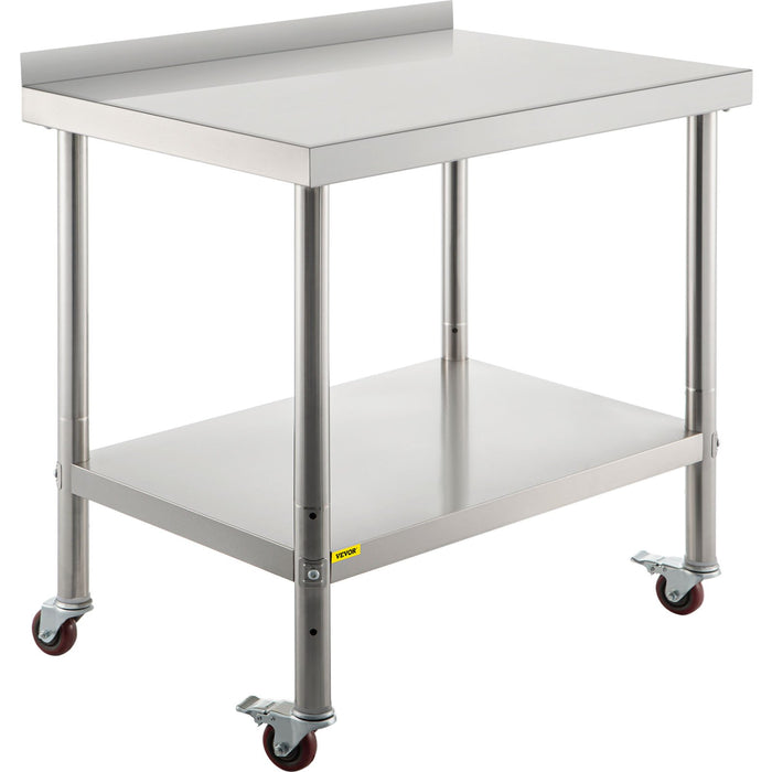Stainless Steel Work Prep Table 76.2x61 cm Kitchen Work Table with 4 Casters