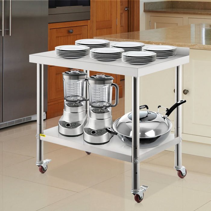 Stainless Steel Work Prep Table 76.2x61 cm Kitchen Work Table with 4 Casters