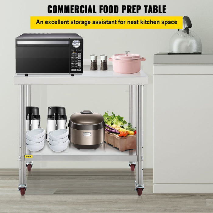 Stainless Steel Work Prep Table 76.2x61 cm Kitchen Work Table with 4 Casters