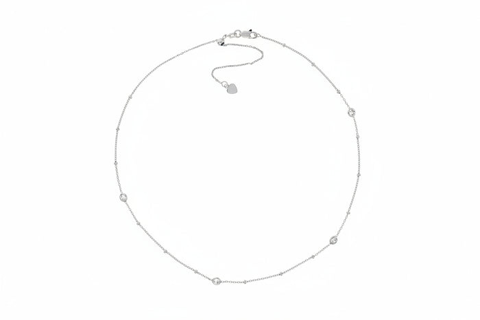 Sterling Silver CZ and Bead Station Adjustable Choker
