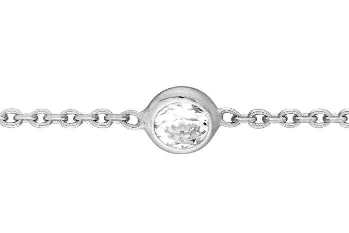 Sterling Silver CZ and Bead Station Adjustable Choker