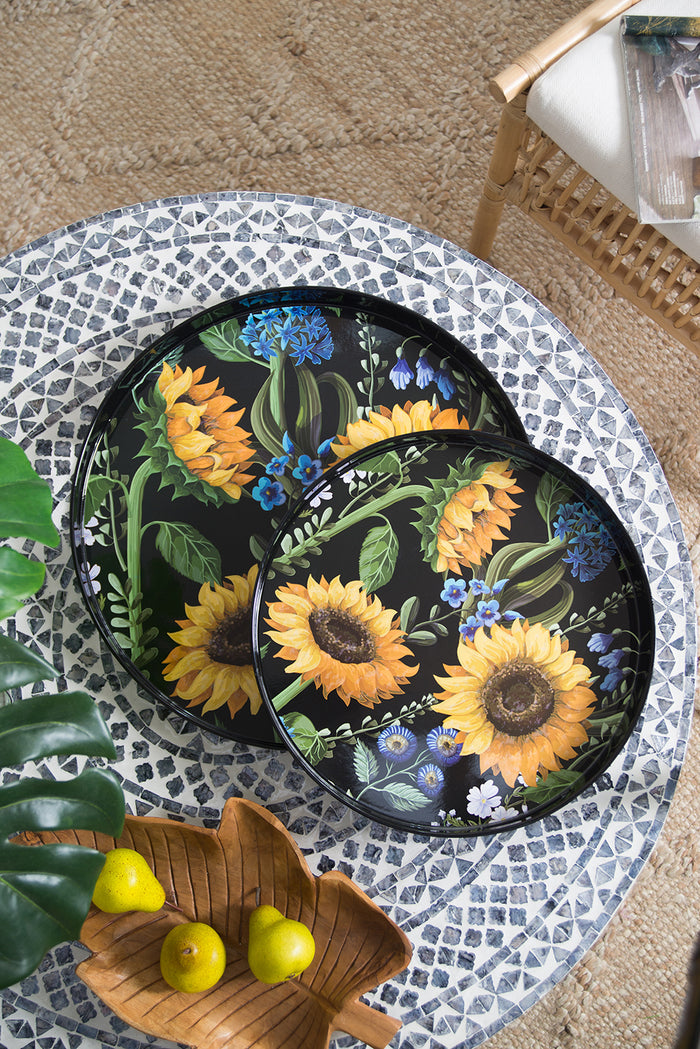 Sunflower Decorative Round Trays Set of 2 Nesting Plastic Table Decor