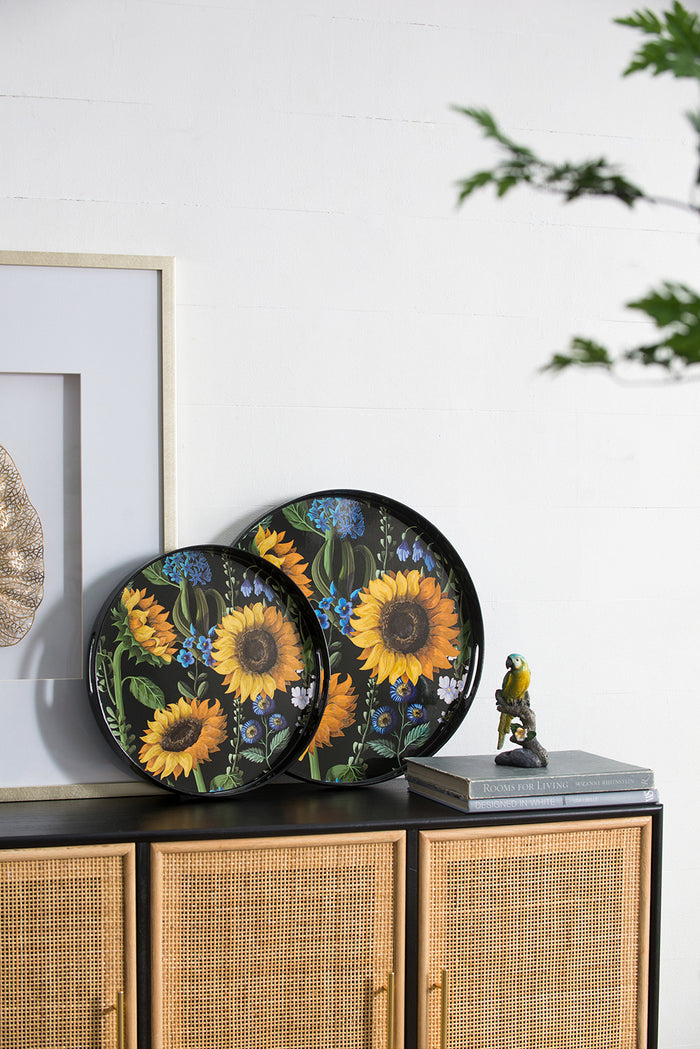Sunflower Decorative Round Trays Set of 2 Nesting Plastic Table Decor