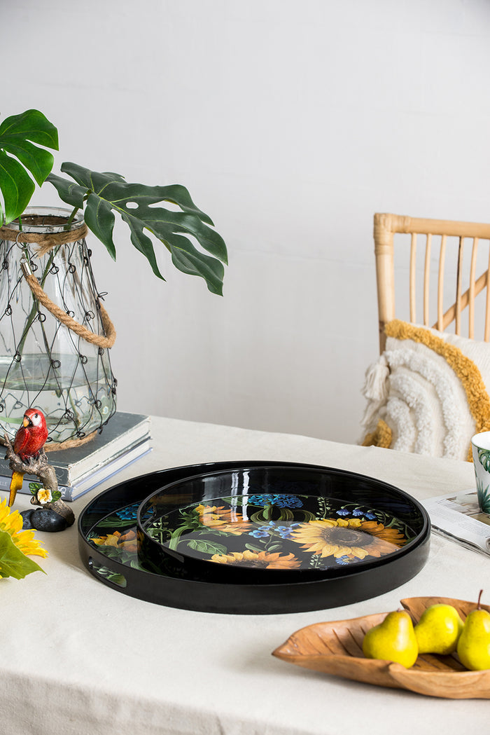 Sunflower Decorative Round Trays Set of 2 Nesting Plastic Table Decor