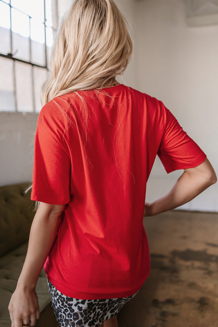 Tomato Red Cowboy Take Me Away Graphic Western Loose Tee Top