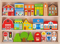 Tooky Toy Town Play Set in Wooden Case – Wooden Town Building and Figurines Pretend Play City Set