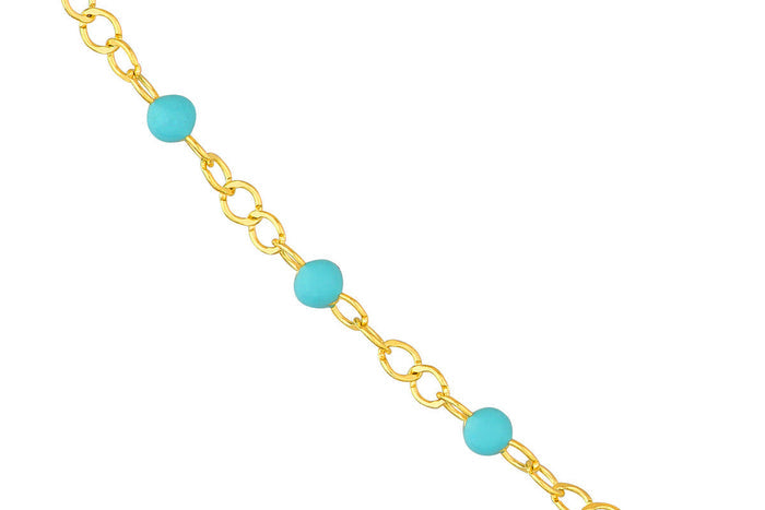 Turquoise Enamel Bead on Piatto Chain and Bracelet