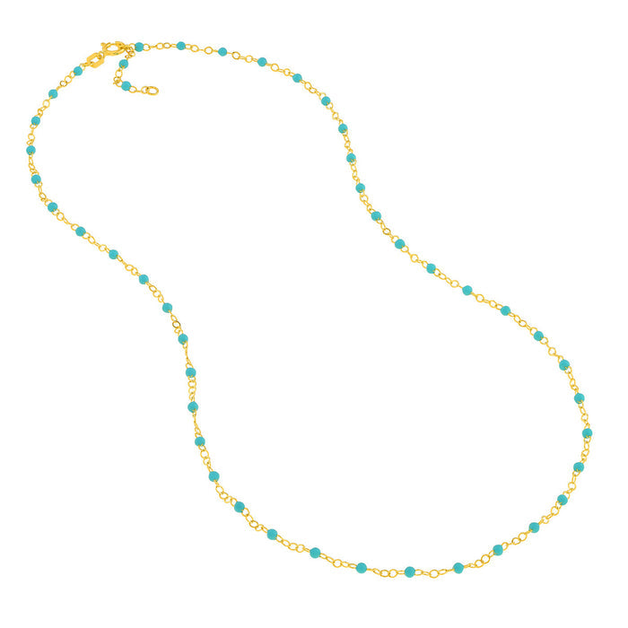 Turquoise Enamel Bead on Piatto Chain and Bracelet