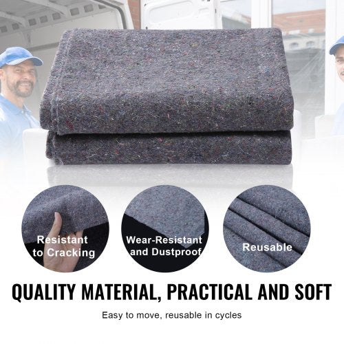 VEVOR 12 Pack Moving Blankets Cotton Heavy Duty Shipping Pads 1829x1372 mm