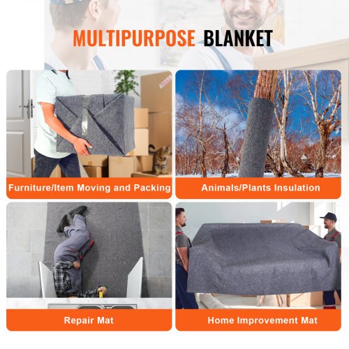 VEVOR 12 Pack Moving Blankets Cotton Heavy Duty Shipping Pads 1829x1372 mm
