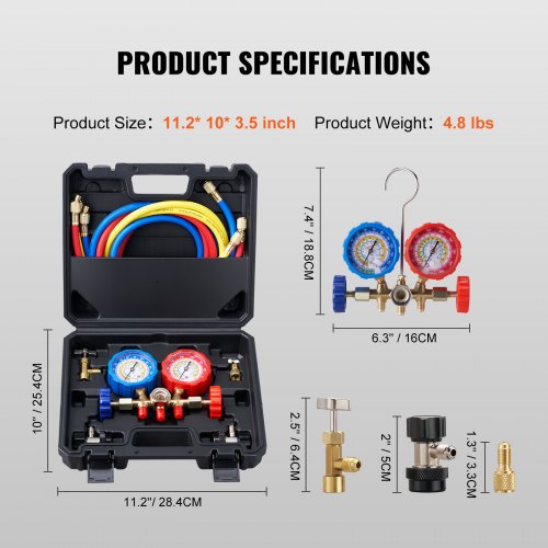 VEVOR AC Manifold Gauge Set 3 Way for Car Auto Freon Charging Evacuation