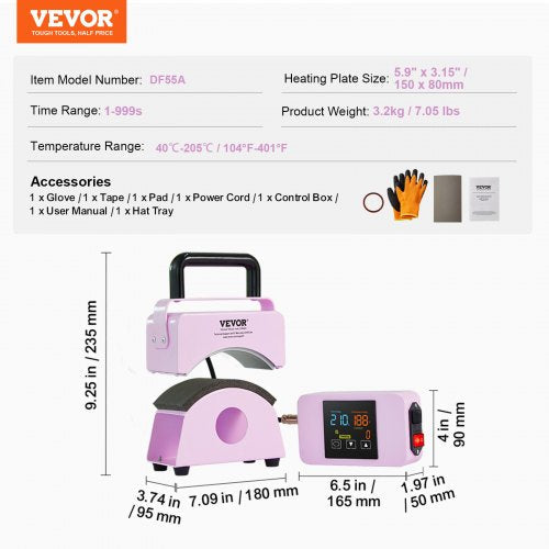VEVOR Mini Cap Heat Press Hat Press Machine with Integrated Control Panel