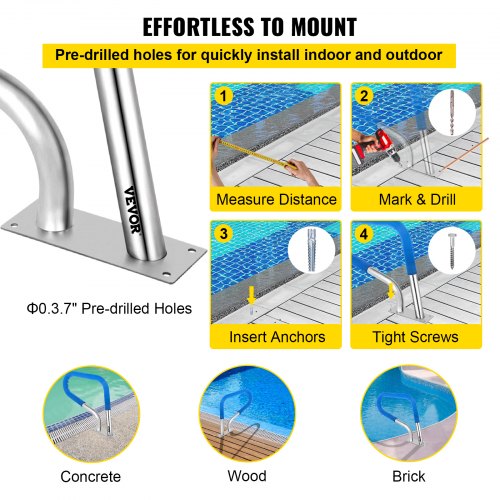 VEVOR Pool Handrail 4 ft Stainless Steel 81.2x58.4 cm Railing Cover
