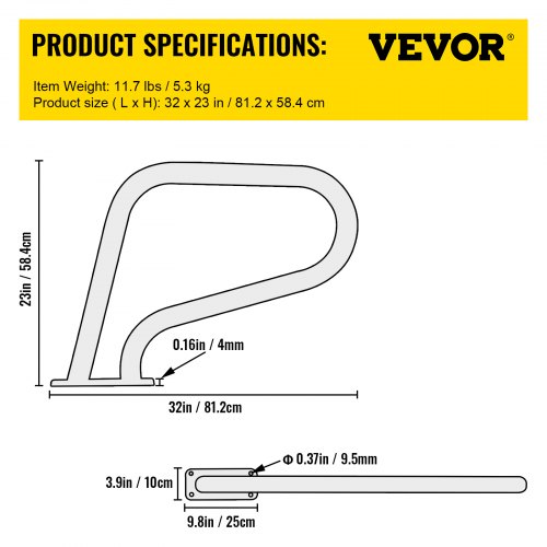 VEVOR Pool Handrail 4 ft Stainless Steel 81.2x58.4 cm Railing Cover