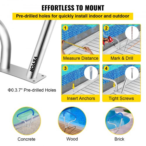 VEVOR Pool Handrail 4 ft Stainless Steel 98.9x81.3 cm Railing Cover