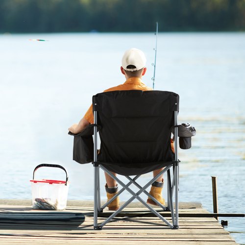 VEVOR Portable Camping Folding Chair Adults Lumbar Support Arm Chairs - Black