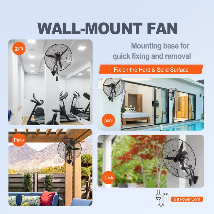 Wall-Mount Misting Fan, 61.6cm Oscillating Metal 3-Speed Waterproof Fan