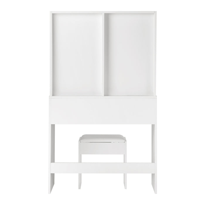 Dressing Table and Stool Set with Mirror and 10 LED Bulbs White