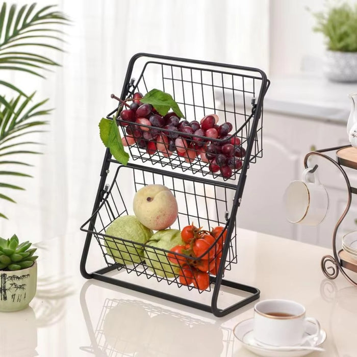 Wire Kitchen Countertop Storage Basket with Removable Rack for Fruits Vegetables Spices Snacks