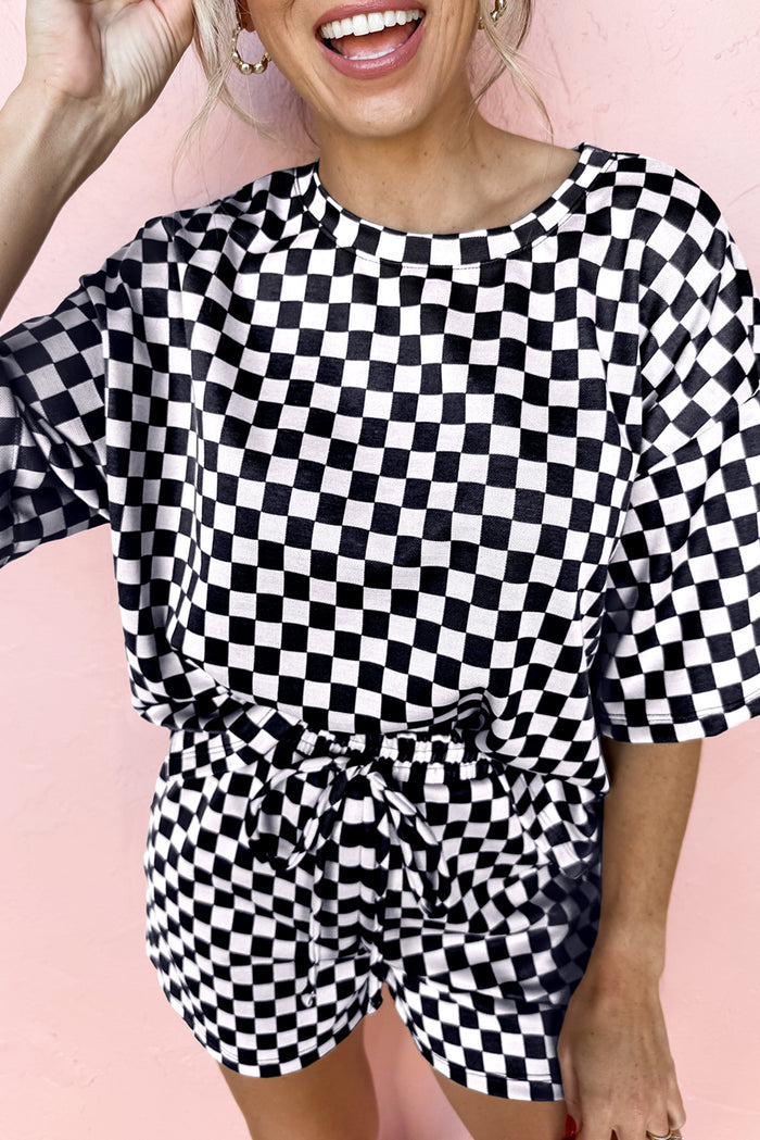 Women’s Brown Checkered Top and Shorts Casual 2 Piece Set