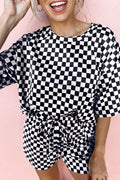 Women’s Brown Checkered Top and Shorts Casual 2 Piece Set