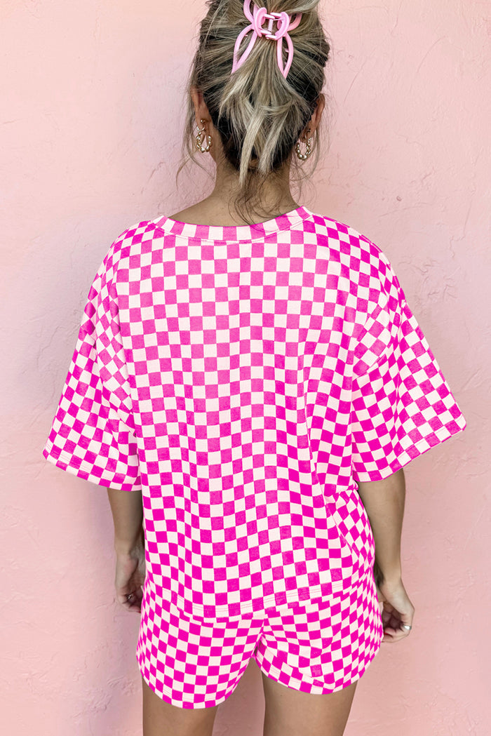 Women’s Brown Checkered Top and Shorts Casual 2 Piece Set