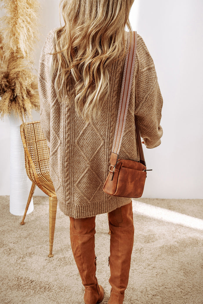 Women’s Parchment Cable Knit Sweater Dress with Drop Shoulder and Loose Fit