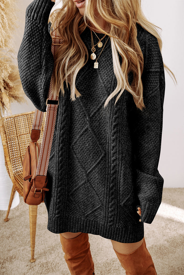 Women’s Parchment Cable Knit Sweater Dress with Drop Shoulder and Loose Fit