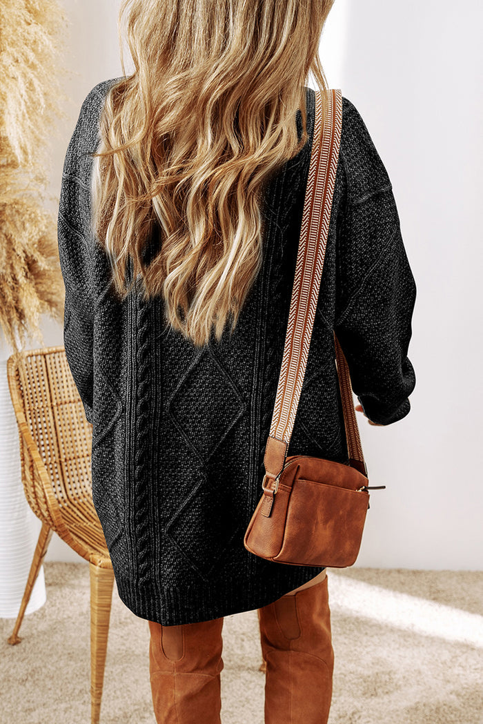 Women’s Parchment Cable Knit Sweater Dress with Drop Shoulder and Loose Fit