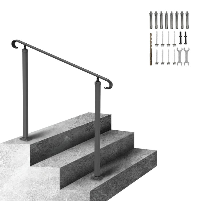 Wrought Iron Handrail Stair Railing Adjustable Fit 2 Steps